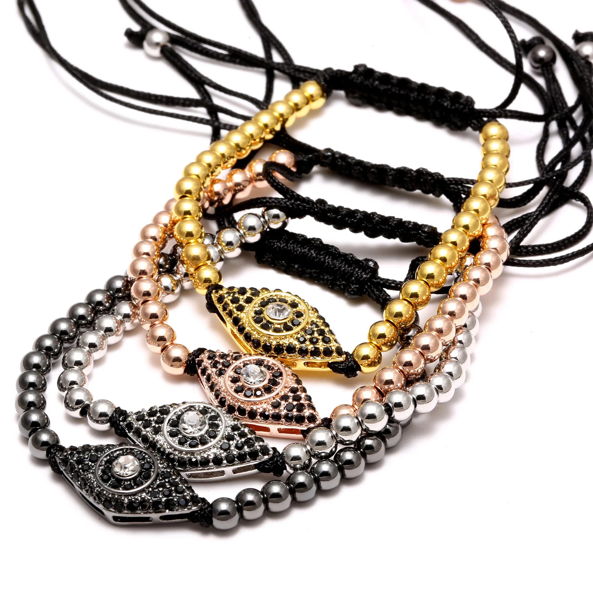 

Black Rope Braided Crystal Eyes 4mm Copper Beads Adjustable Bracelet