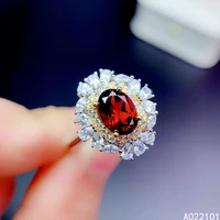 kjjeaxcmy fine jewelry s925 sterling silver inlaid natural garnet new girl popular ring support test chinese style with box