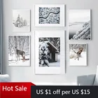 Картина на холсте с изображением зимнего снежного холма, леса, оленя, скандинавские принты, настенные картины для постеров, эстетическое украшение комнаты, Рождество