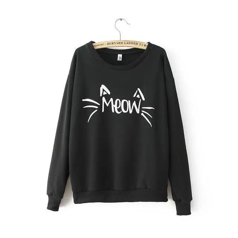 Meow милые толстовки с кошачьими ушками свитшоты 2020 женская повседневная одежда