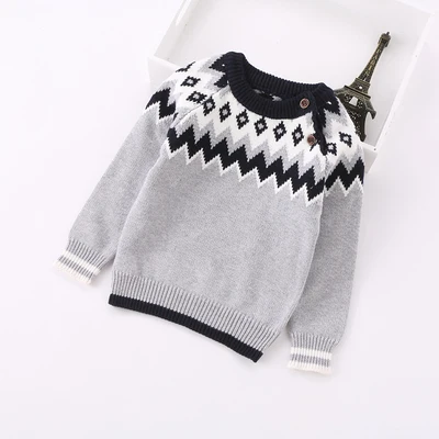 grey Boys sweater spring and autumn new girls clothes wear geometric cotton knitted baby pullover sweater - Цвет: grey