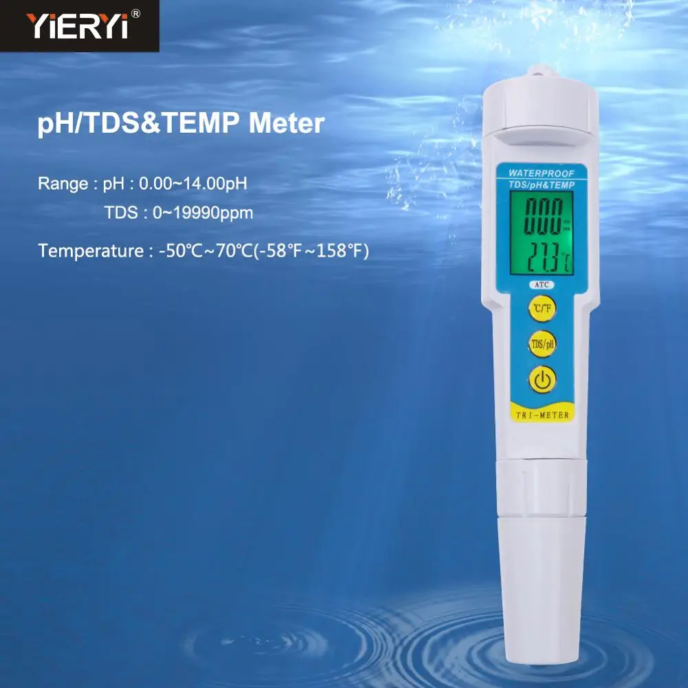Yieryi Protable TDS/PH&ampTEMP 3 in 1 Digital Drinking Water quality Analyzer pH Monitor for Aquarium Acidometer Measurement Tool |
