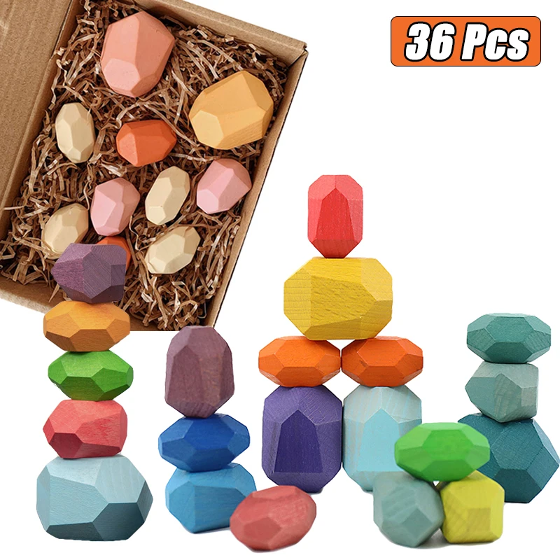 Монтессори Обучающие деревянные цветные каменные строительные блоки игрушка