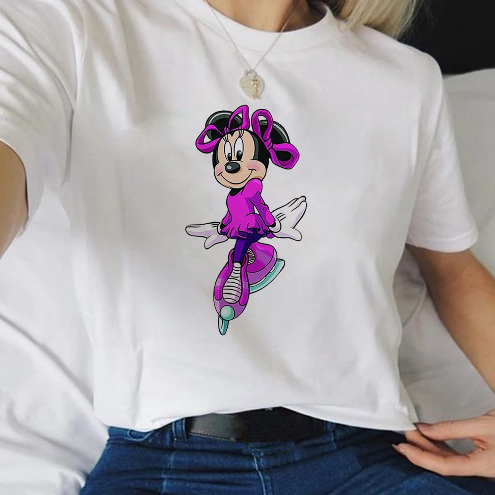 Женские футболки Minnie Cos Tinkerbell Disney Series удобные с круглым вырезом и принтом женский