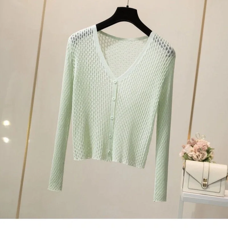 

Knitted Hollow Single Breasted Women Fashion Knitting Spring Open Stitch Female Plus Size Ladies Cardigan Sweaters Femme X243