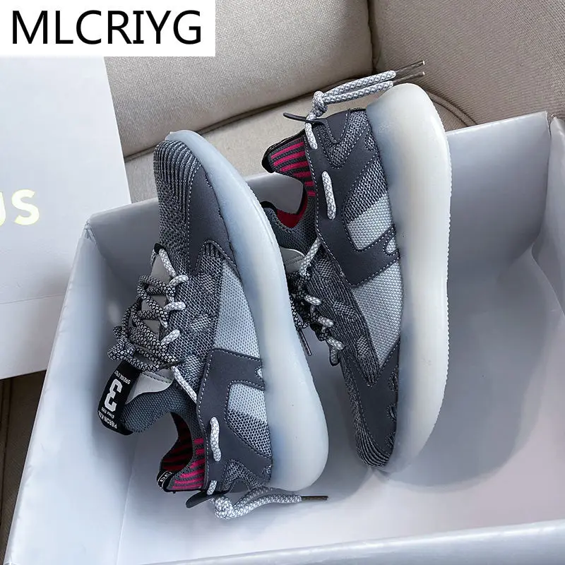 

2021 Woman Sneakers Fashion Women's Shoes Color Matching Comfortable Lace-up Casual Shoes Spring Mesh Breathable Platform Shoes