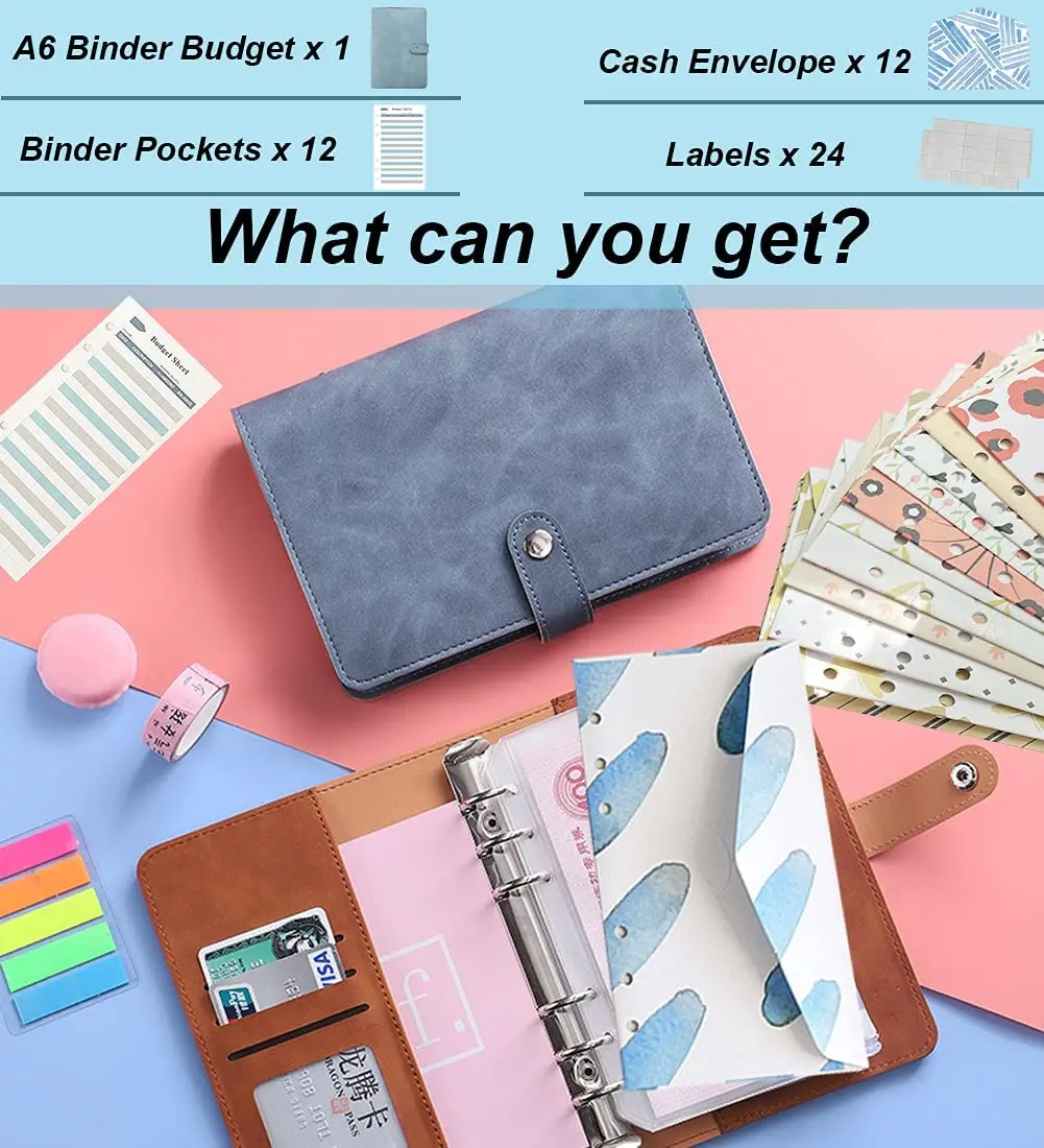 Najtaniej A6 Notebook Budżetu Spoiwa, środków Pieniężnych Farsz Koperty Spoiwa, PU Skóra Organizer Na Pieniądze Z 12 Sztuk środków Pieniężnych Koperty, 12 Sztuk Budżetu Ona