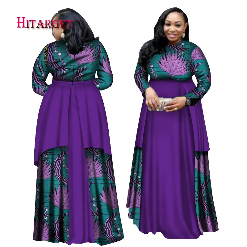 

2020 African Bazin Dresses for Women African Long Sleeve Party Dresses Dashiki African Clothing Wax Dashiki Fabric 6xl WY2757