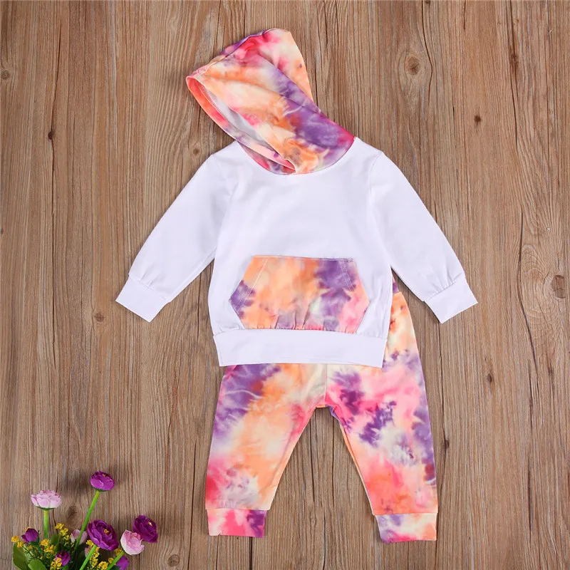 

Toddler Baby Boy Girl Tie Dye Clothes Sets Autumn Winter Baby Girl Long Sleeve Pocket Hoodies Pants Fashion Newborn Outfits Sets