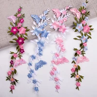 2pcs long floral flower white pink blue applique clothing embroidery patch fabric sticker iron on patches craft sewing repair