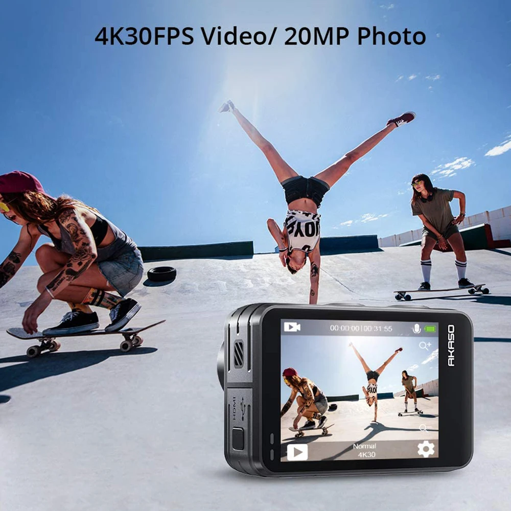 Экшн-камера AKASO Brave 7 LE 4K 30 кадров/с 20 МП Wi-Fi сенсорный экран дистанционное