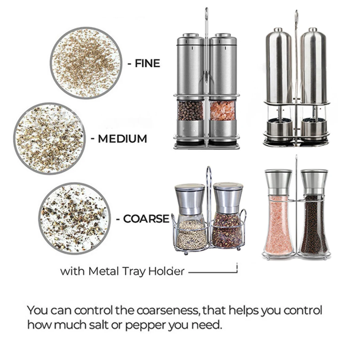 Электрическая мельница для соли и перца набор из 2 с металлической подставкой