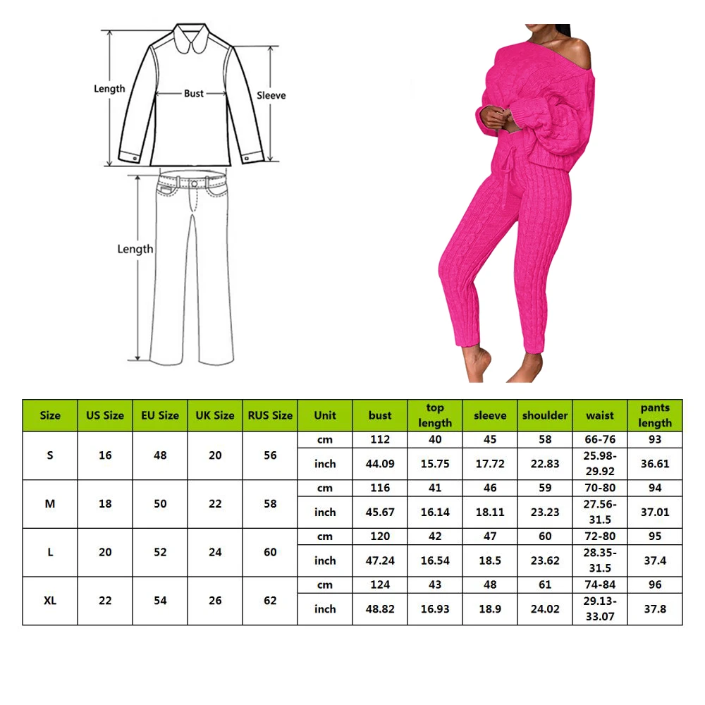

2020 2 Pieces Ladies Knitting Sets Fashion Women Outfits Winter Warm Knitted Sets O Neck Sweater Knit Pants Streetwear
