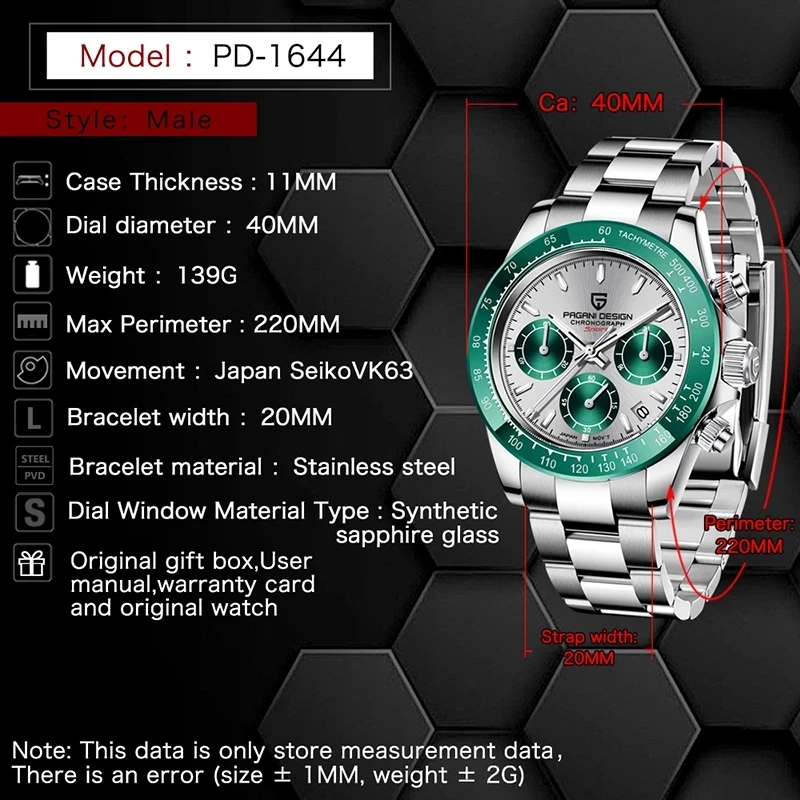 

PAGANI DESIGN Top Brand Men's Quartz Watch Luxury Sapphire Glass Chronograph Stainless Steel Watch Clock Reloj de los hombres