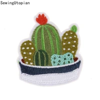 9pcs new plant embroidered iron on patch clothes diy creative badges cactus patches for clothing backpack cowboy jacket stickers