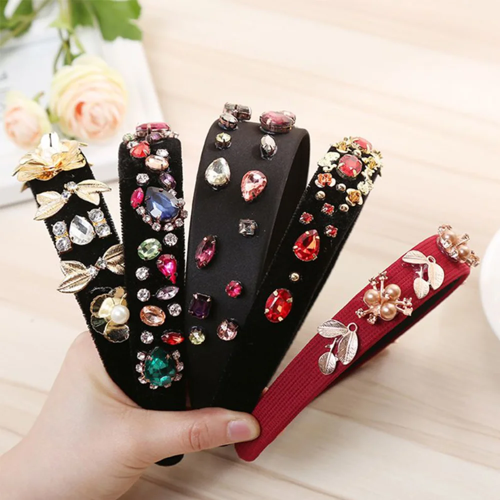 Этнический широкий обруч для волос блестящие стразы имитация жемчуга в форме