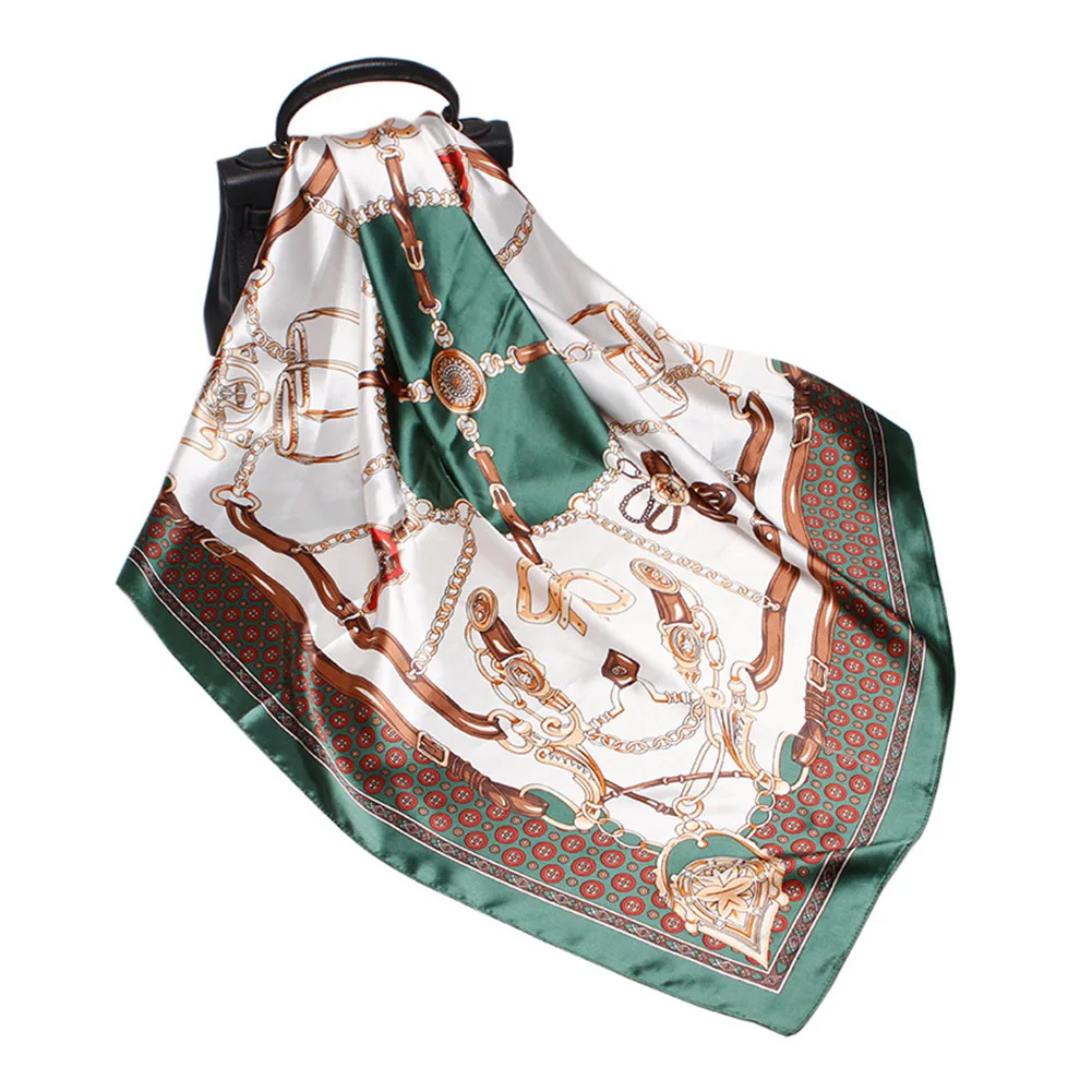 

Women Outdoor Casual Travel Head Shawl Dating Fashion Belt Printed 90x90cm Soft Beach Working Artificial Silk Square Scarf Daily