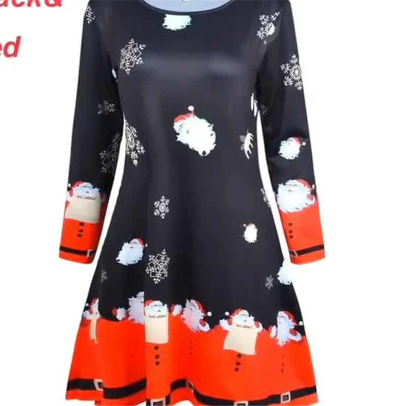 

Plus Size S-5XL 2019 New Autumn Winter Christmas Dress New Year Festival Family Party Dress Women Snowflake Vestidos Ropa Mujer