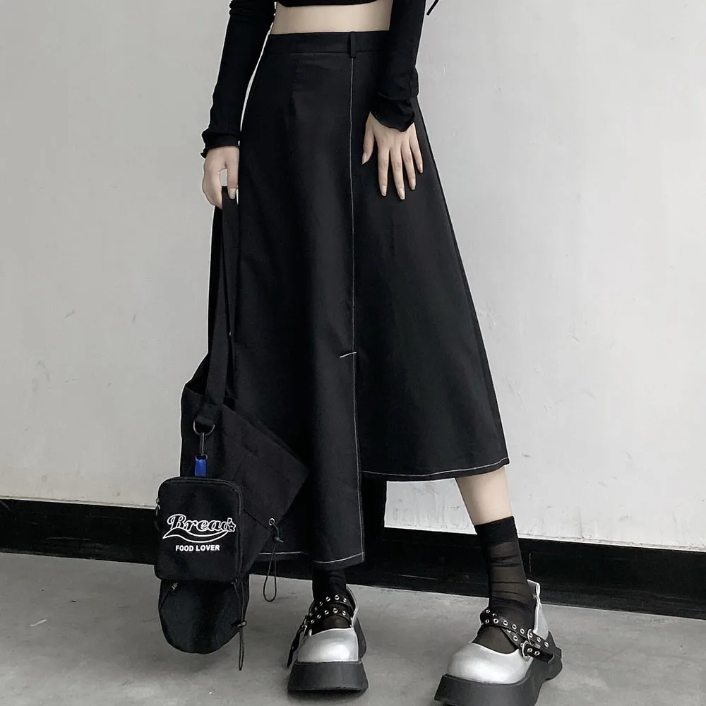 

2021 Fashion High Street Women High Waist Solid Color Irregular Skirt Temperament Trend Goth Autumn New Simplicity Design