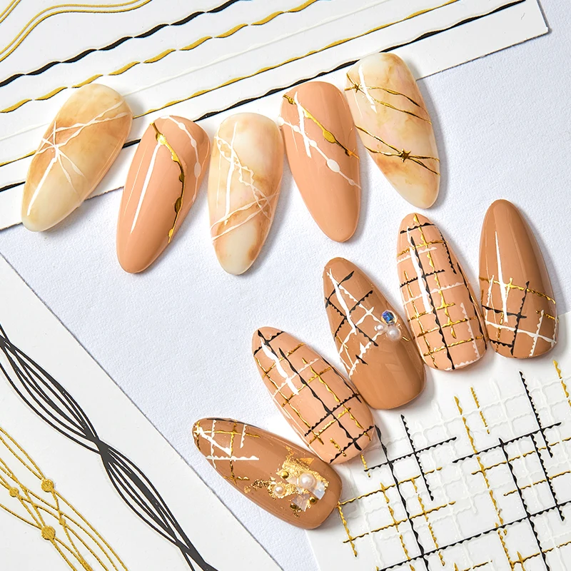 Четыре лилии золотые серебряные металлические 3D наклейки для ногтей линии