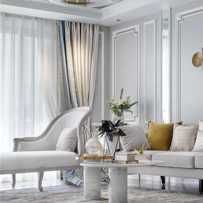 French Luxury Curtains for Living Room High-end Atmospheric Bedroom Bay Window Silk Pattern High-precision Lace Gauze Curtain | Дом и сад