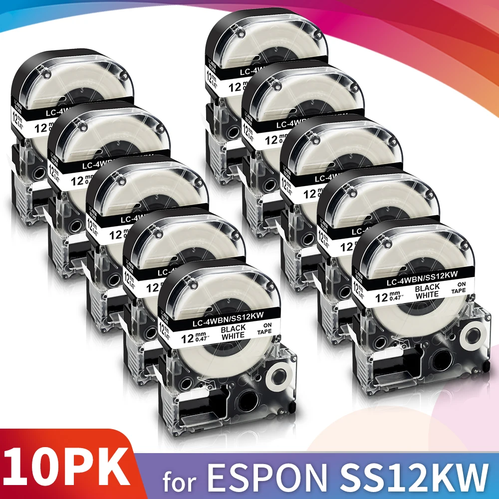 Topcolor 10PK SS12KW 12 мм лента для маркировки совместимый принтер этикеток Epson LW-K200BL K420 LW300