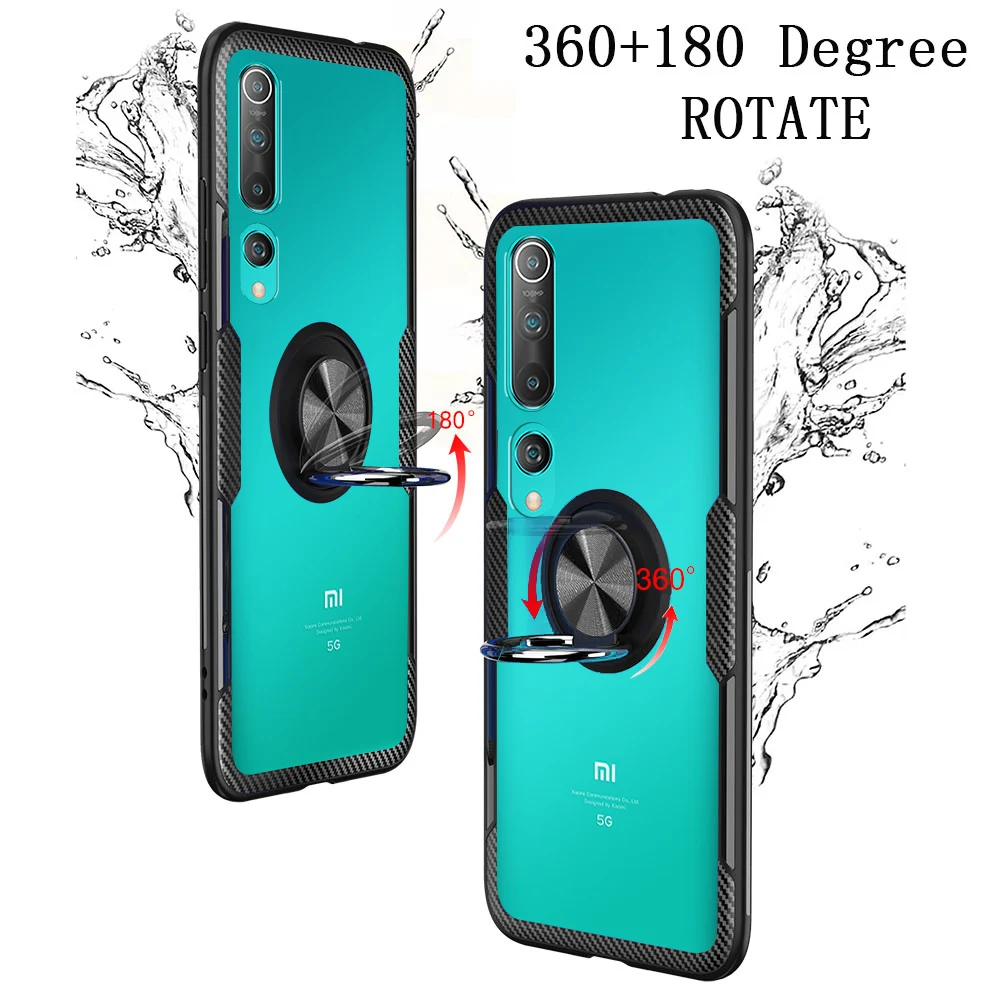 KEYSION Transparent Ring Case For Xiaomi Mi 10 Pro Note 10 Mi 9T Mi9 Lite Shockproof Phone Cover for Redmi Note 8 Pro 8T K30 K20
