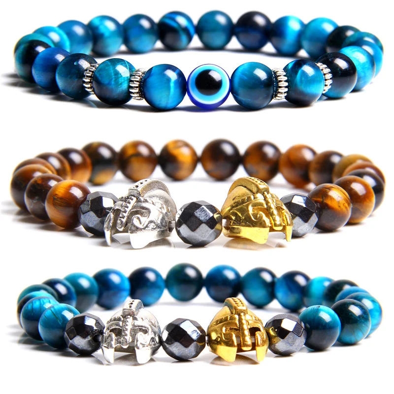 Высококачественный синий браслет из натурального камня Тигрового Глаза модный