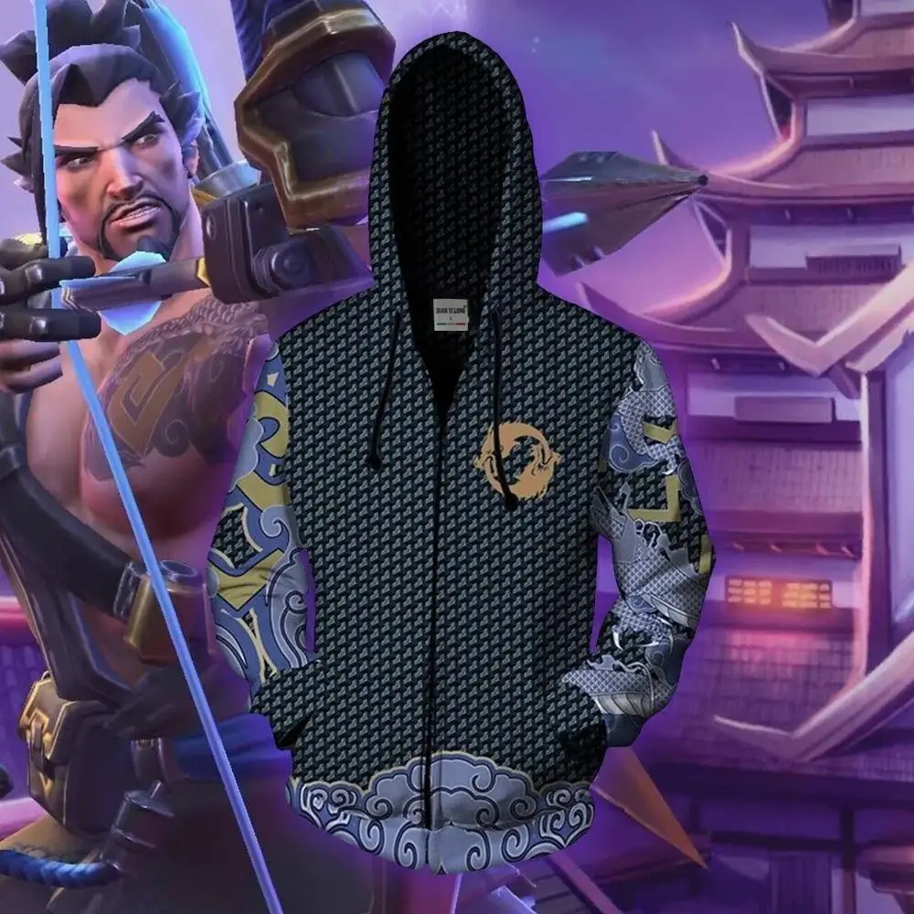 Новые мужские толстовки с капюшоном с 3D принтом Hanzo, спортивный костюм с капюшоном на молнии, хип-хоп топы, stor