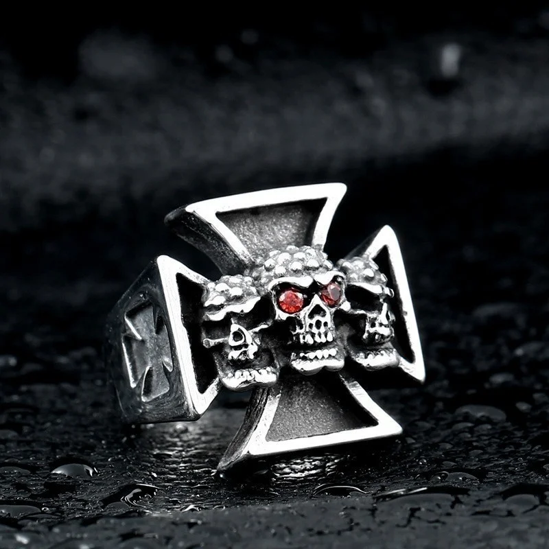 

Trendy Fashion Retro Punk Cross Skull Men Domineering Motorcycle Ring Gothic Hip Hop Rock Accessories Halloween Gift