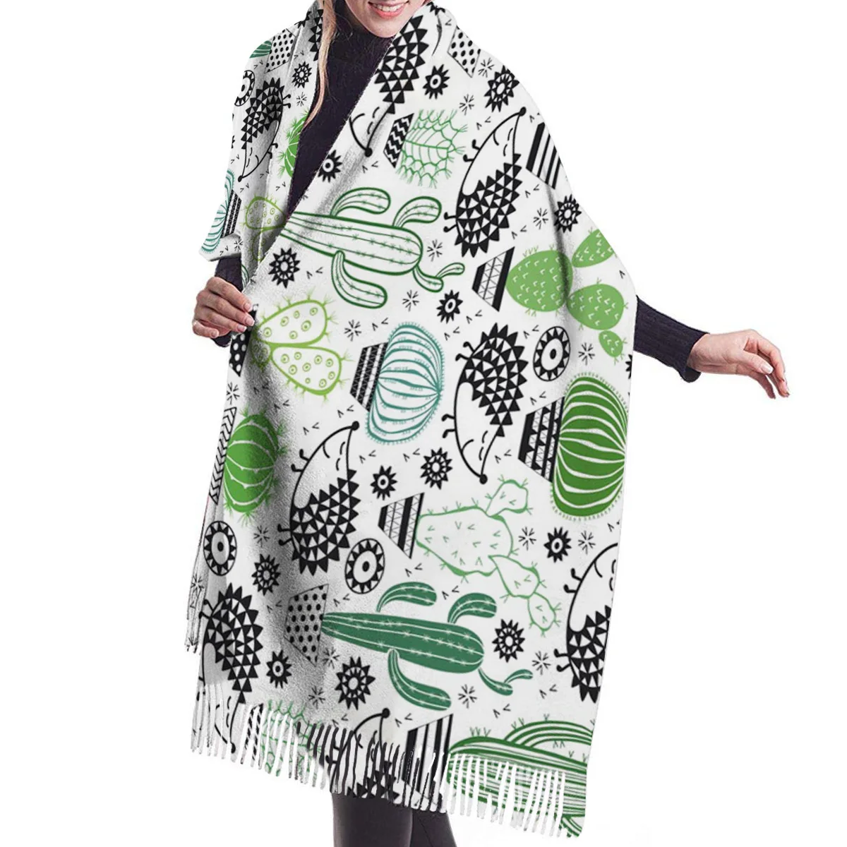 Женский зимний шарф с изображением ежика и кактуса женские кашемировые шарфы