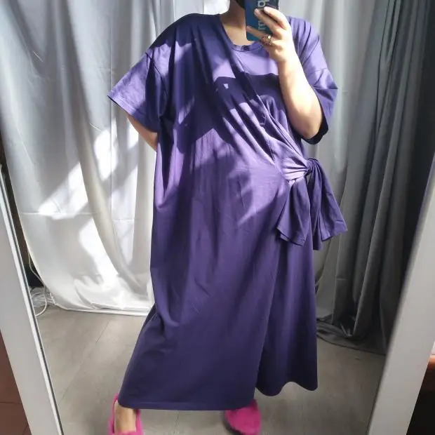 [EWQ] 2019 Autumn New Big Hem Short Sleeve Plus Size Blue Fashion Ladies Dress Korean Style Trend Summer Women Dresses 222 | Женская