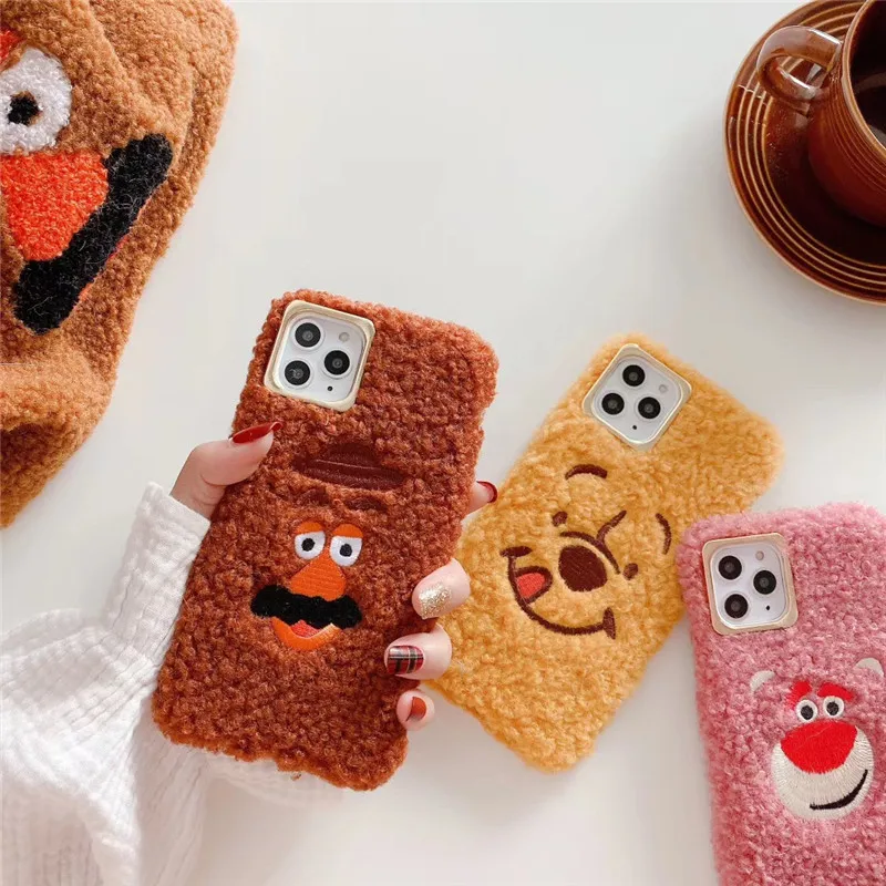 Cute 3D Cartoon Teddy Bear Plush Embroidered Phone Case for iphone XR X XS MAX 7 8 6s plus 11 Pro Max Toy Story soft TPU cover |