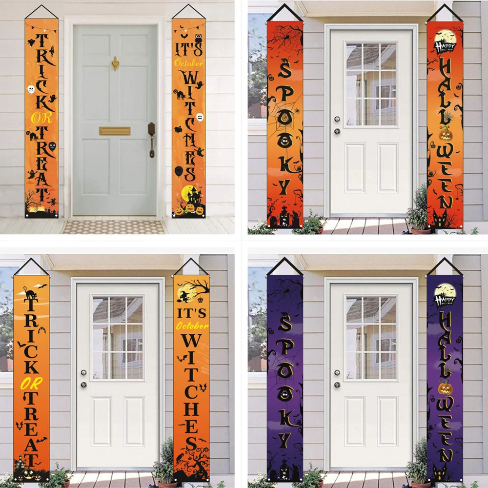 

HotHalloween Decoration 32* 180cm Happy Halloween Hanging Banner Halloween Couplet Photo Props Party Supplies Event Party Decor