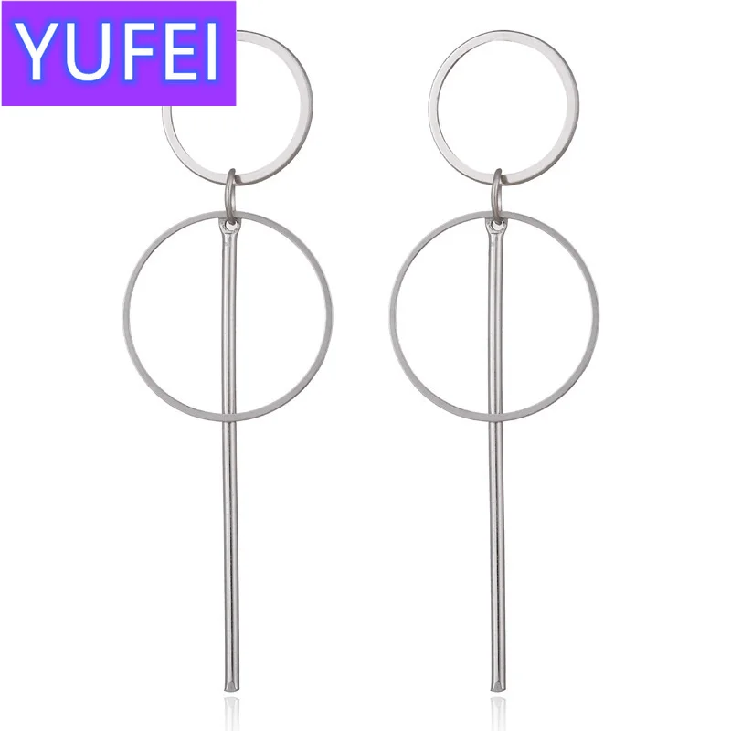 

Simple fashion gold color Silver plated geometric Long Circle earrings for women fashion big hollow drop earrings jewelry