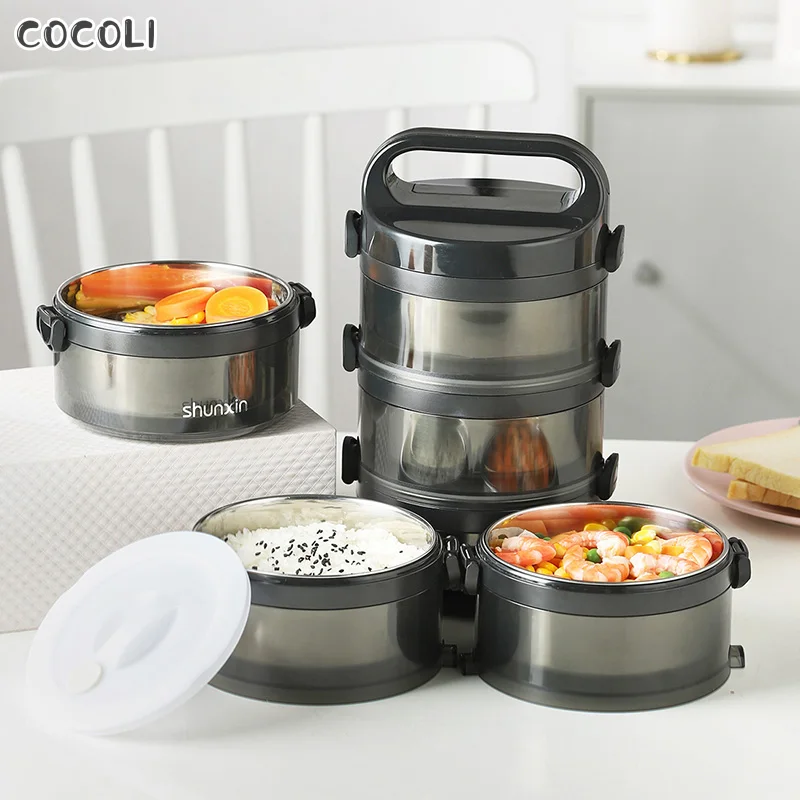 

Двухслойный Ланчбокс из нержавеющей стали, контейнер для еды, портативный бенто Ланч-бокс для детей, герметичная школьная уличная посуда