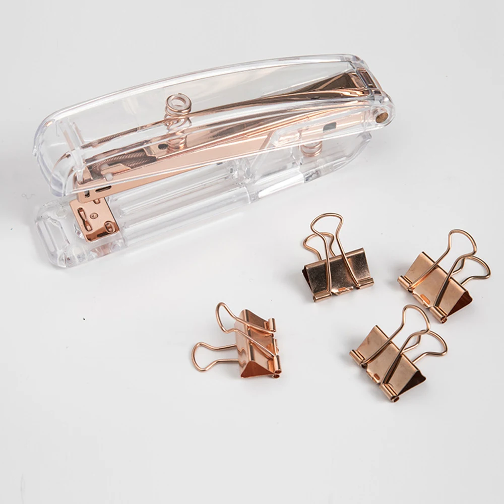 

Rose Gold Stapler Edition Metal Manual Staplers Office School Stationery Supplies Transparent Plastic Stapler Binding Machine