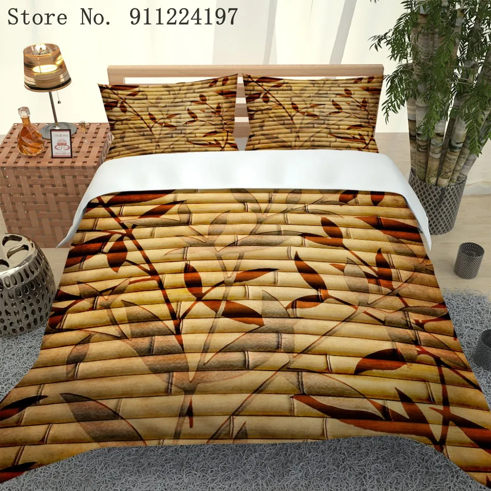 

Yellow bamboo Duvet Cover Yellow Leaves Bed Sheet Kids Adults Bedding Sets 2/3Pcs Single Double Bed Linen Microfiber Duvet Cover