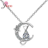 popular ins zircon cute cat moonstone crystal pendant necklace 925 sterling silver clavicle chain necklace for christmas