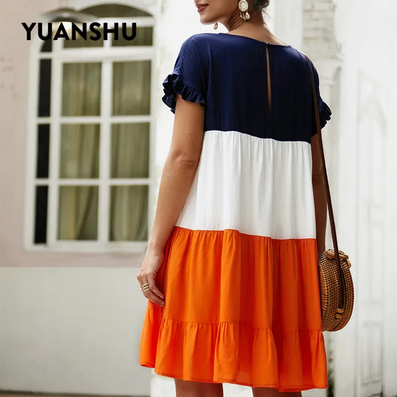 Женское мини-платье YUANSHU повседневное свободное пляжное платье в полоску с