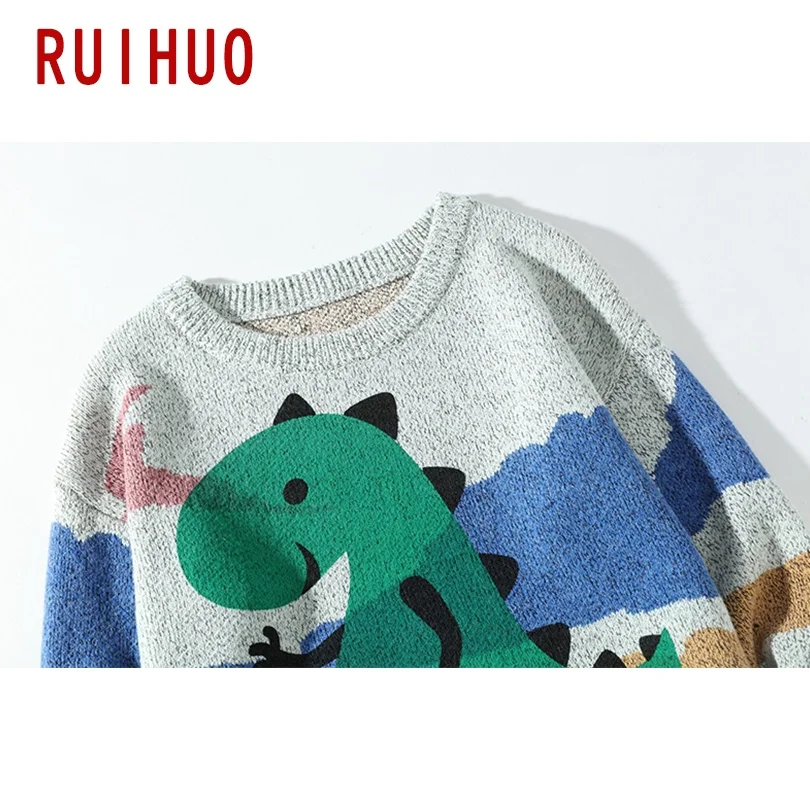 

RUIHUO Cartoon Winter Sweater Men Korean Mens Clothes Knitted Sweaters For Men Sweater Fashion 2021 New Arrivals M-3XL