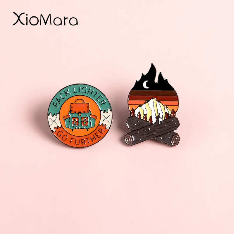 Эмалированные булавки Go Future приключения горный лес озеро кемпинг костер