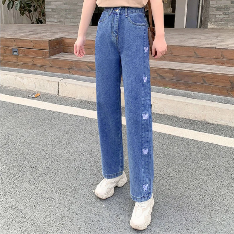 

chic Hong Kong-style jeans female 2021 summer straight high waist was thin wild high street small long pants ins tide