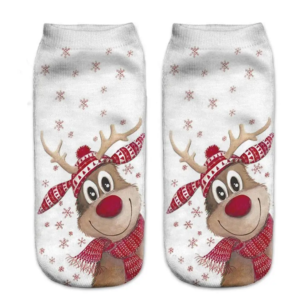 

Unisex Adults Winter Cotton Christmas Socks 3D Santa Reindeer Print Socks Xmas Printed Christmas Socks