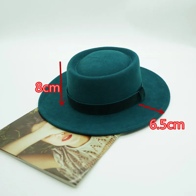 202010-panshi-france grace Retro  gemstone green wool velvet ribbon fedoras cap men women leisure panama jazz hat