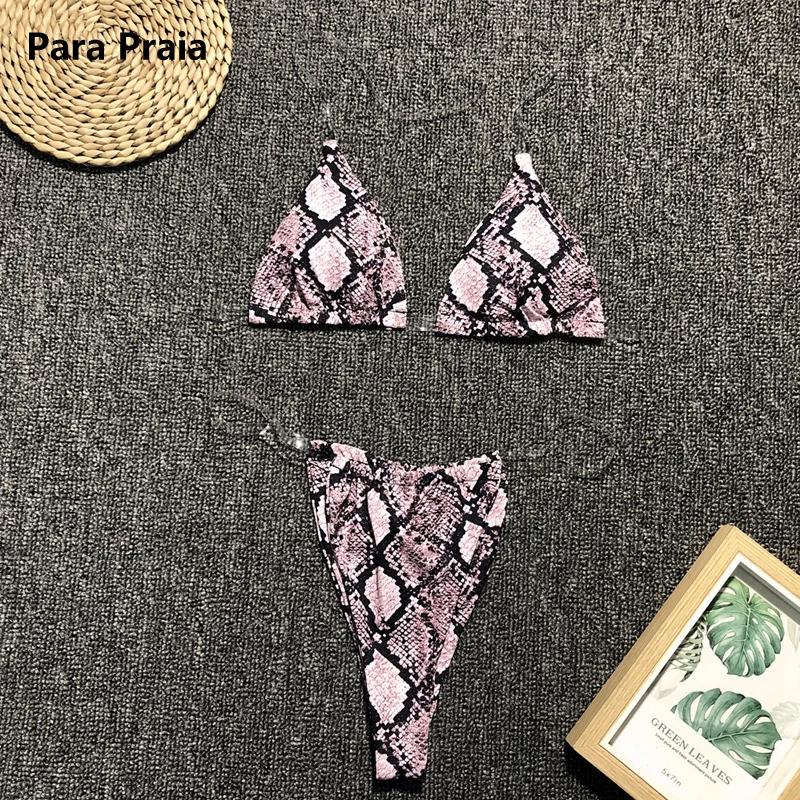 

2021 Transparent Bikini Set Micro String Bandage Swimsuit Push Up Biquini Sexy Patchwork Leopard Swimwear Women Bathing Suit