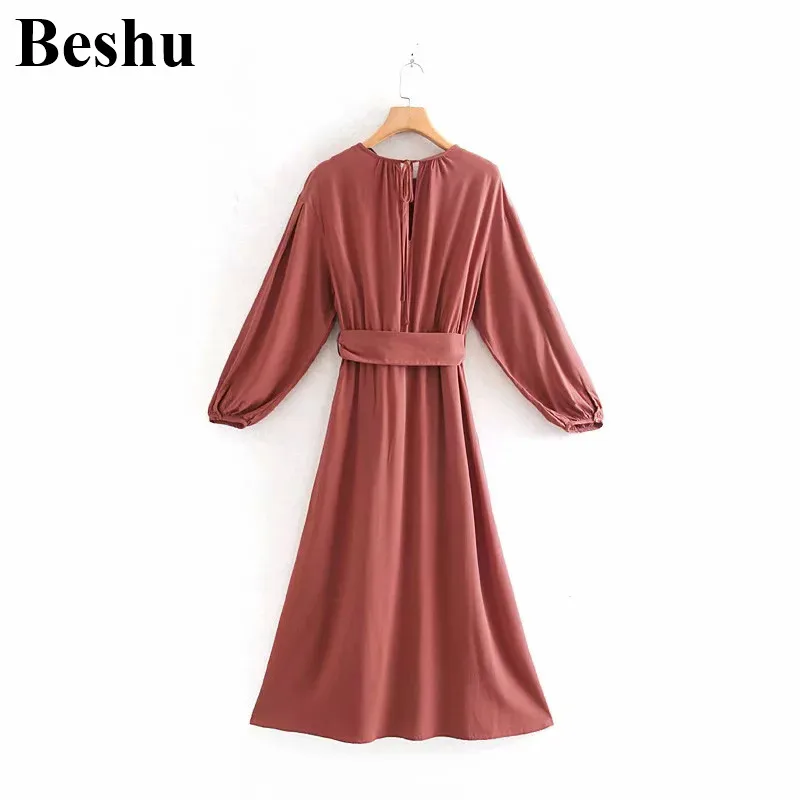 Модное платье ZA с длинным рукавом и круглым вырезом плиссированное средней длины