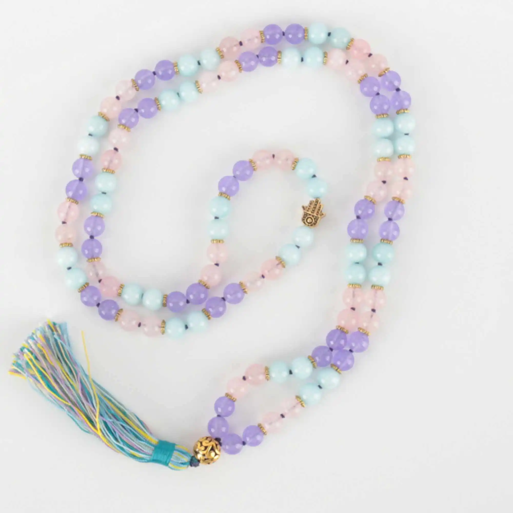 

8mm 108 knot pink Crystal Aquamarine purple jade bracelet gift Restore Seven Chakras Mental Lucky Dark Matter Classic Taseel