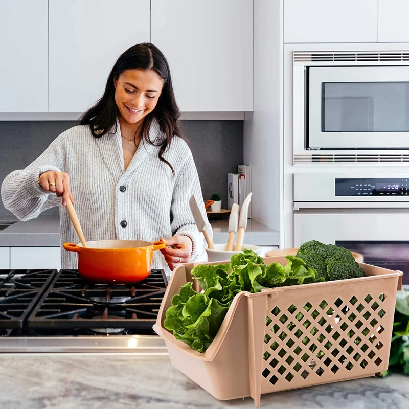 

4Pcs Stackable Storage Basket Organizer for Food Snacks Toys Toiletries Plastic Storage Bins