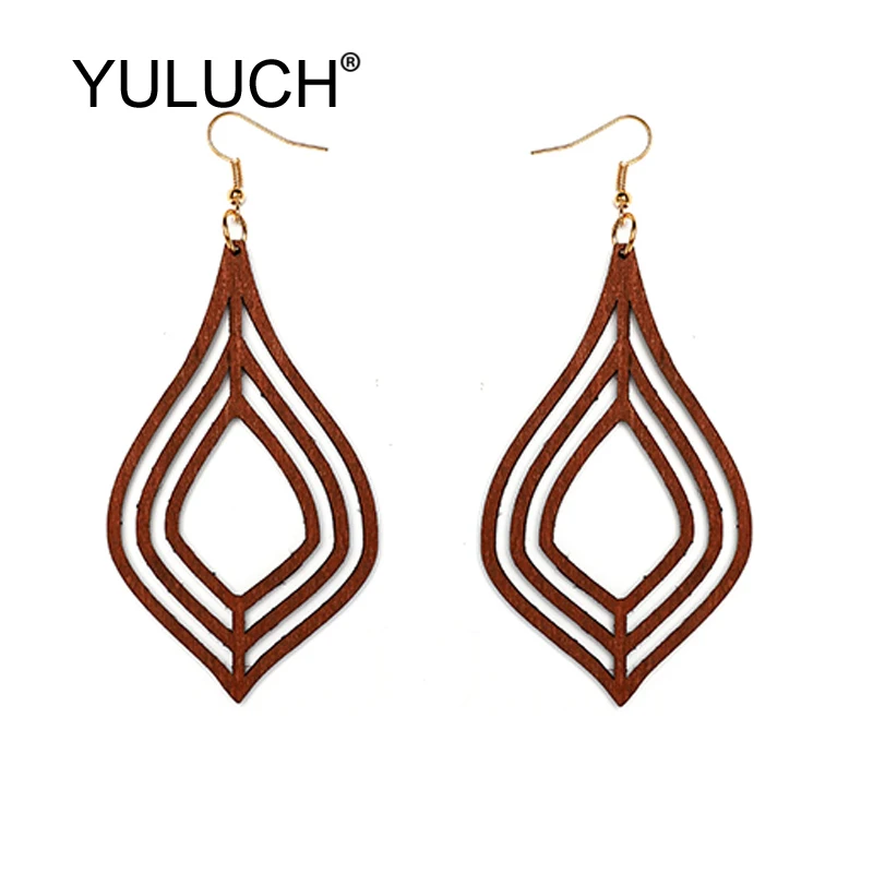 YULUCH 2019 новый дизайн трендовые женские полые деревянные длинные серьги с